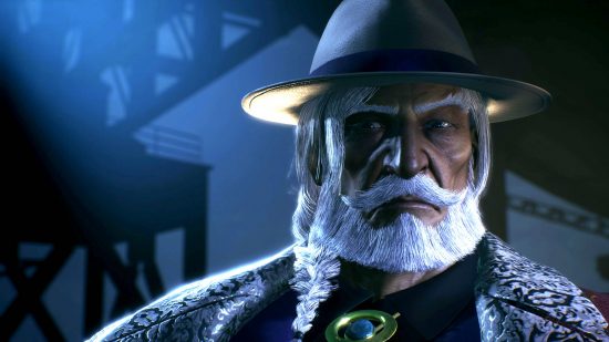 JP, with his pearly white beard, standing in the dark, waiting for his time to climb to the top of the Street Fighter 6 tier list. He is wearing a fedora.
