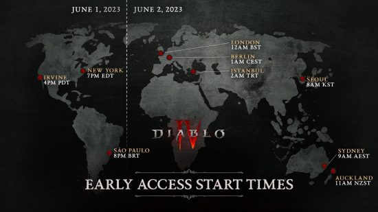 Diablo 4 early access start time in all timezones