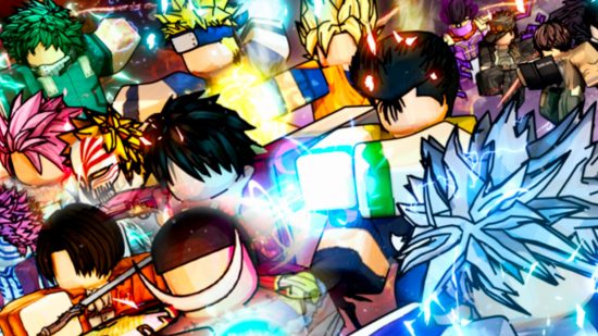 Una serie de personajes de anime preparándose para luchar en uno de los mejores juegos de Roblox, All Star Tower Defence