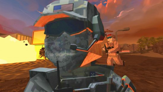 El nuevo vendedor principal de Steam es BattleBit: Un soldado poligonal y cuadriculado con un sombrero y gafas frente a un campo de batalla en el juego multijugador FPS BattleBit