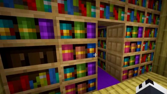Librero cincelado de Minecraft 1.20: una trampilla se abre junto al librero cincelado.
