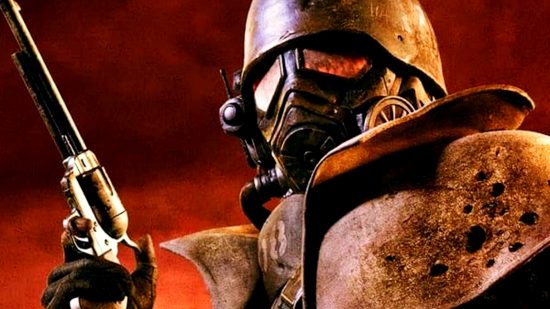 Venta de verano de Bethesda: un hombre con armadura protectora y una máscara de gas en Fallout New Vegas.