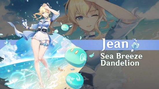 Skins de Genshin Impact: Jean parada en una playa vistiendo su traje de brisa marina