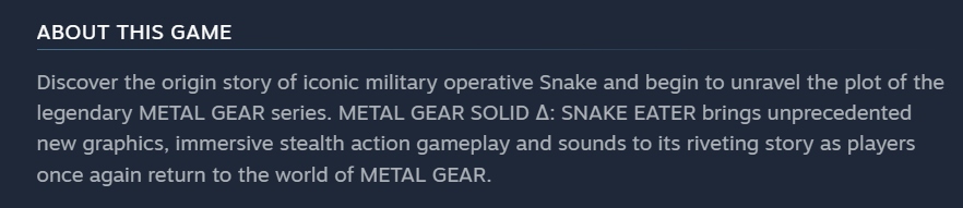 . La actualización de MGS3 en Steam sugiere que habrá muchos más remakes de Metal Gear.