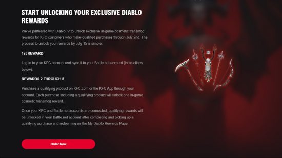 A list of five KFC themed Diablo 4 weapons.