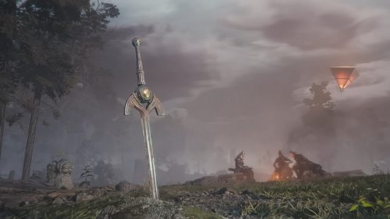 Especulación sobre la fecha de lanzamiento de Soulframe: espada sobresaliendo del suelo