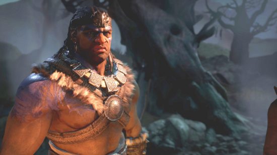 Diablo 4 Secrets of the Spring: un hombre musculoso con collar tribal.