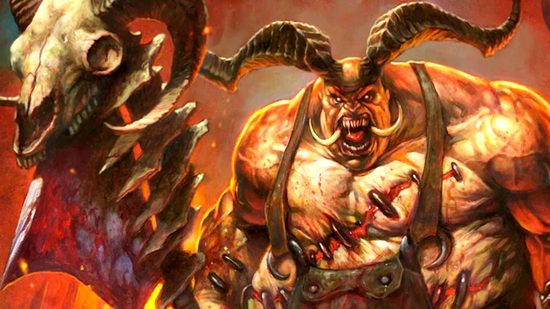 El Carnicero de Diablo 4, una bestia grande con cuernos, sostiene un gran cuchillo con la calavera de un animal en el extremo.